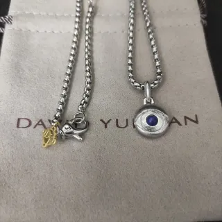 David Yurman فضية سلسلة صندوق زرقاء عين شرير قلادة