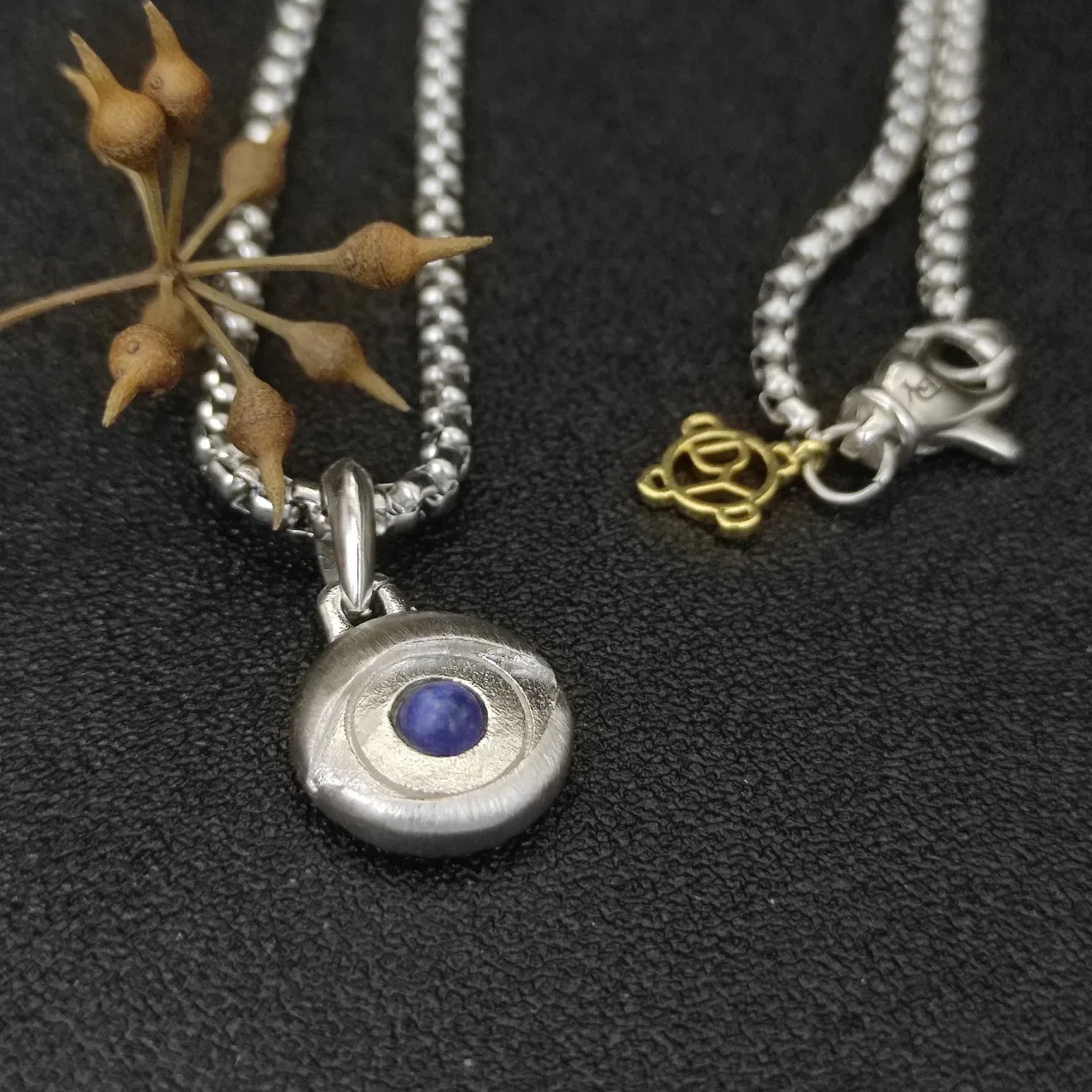 David Yurman Silver Blue Box Chain Evil Eye Pendant Necklace 3