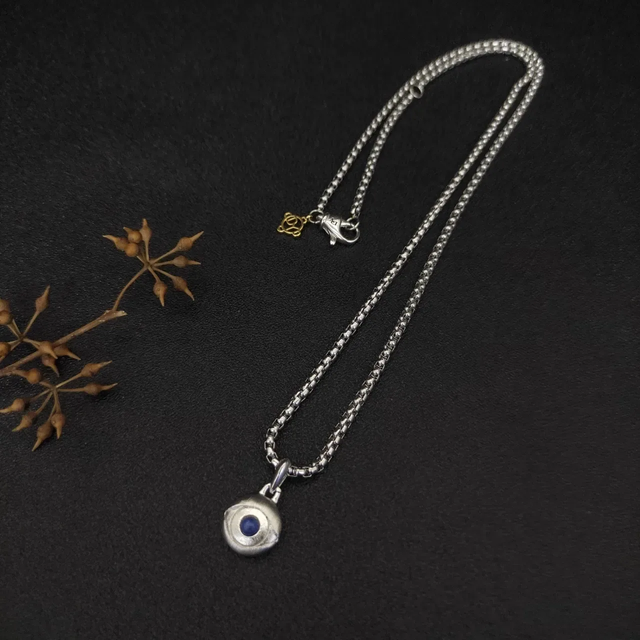 David Yurman Silver Blue Box Chain Evil Eye Pendant Necklace 4