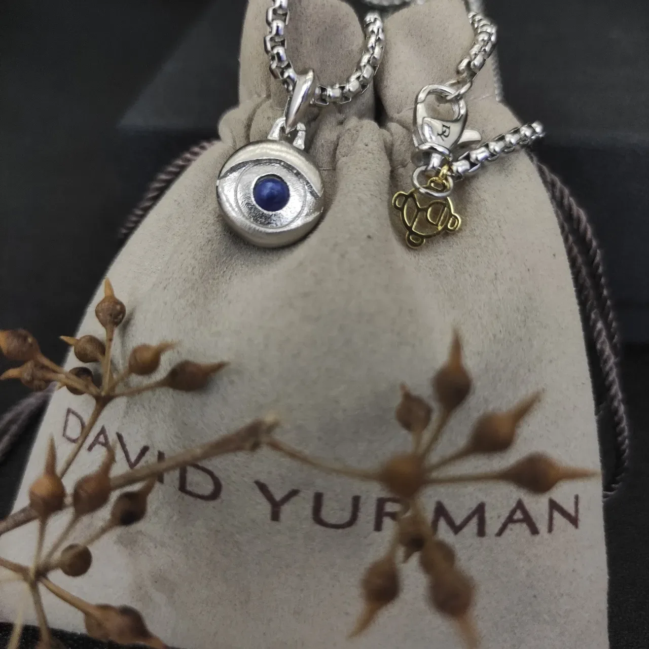David Yurman Silver Blue Box Chain Evil Eye Pendant Necklace 5