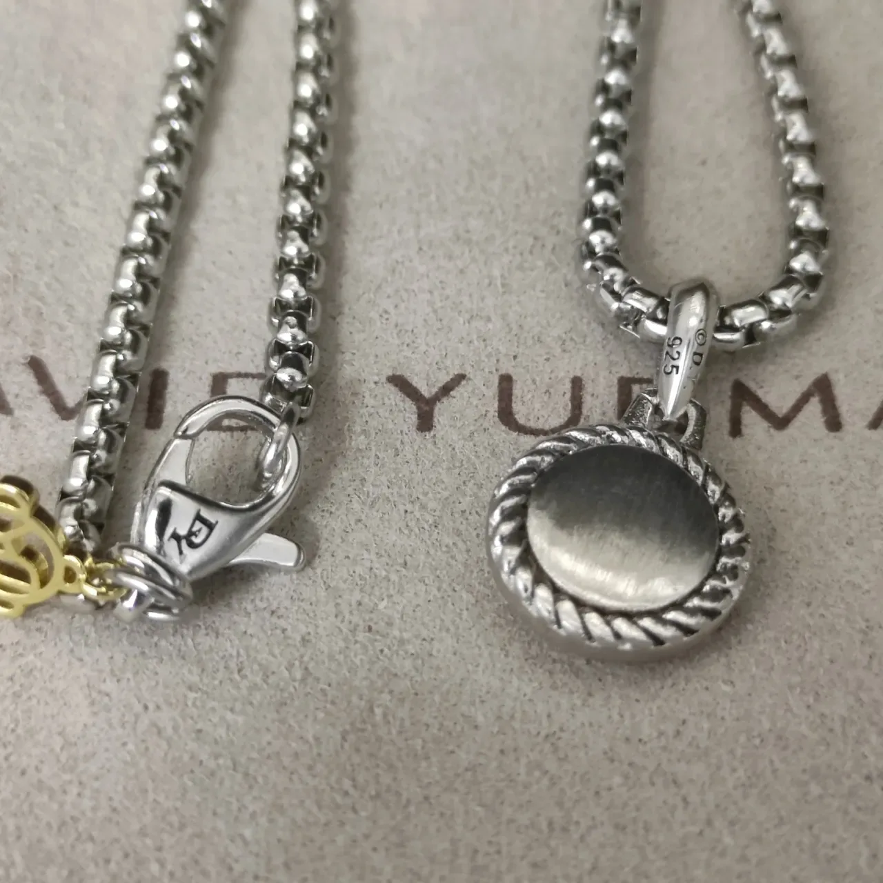 David Yurman Silver Blue Box Chain Evil Eye Pendant Necklace 9