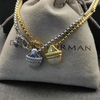 David Yurman سلاسل تعليقات معدن ثنائي اللون فضي وذهبي Pavé-Set