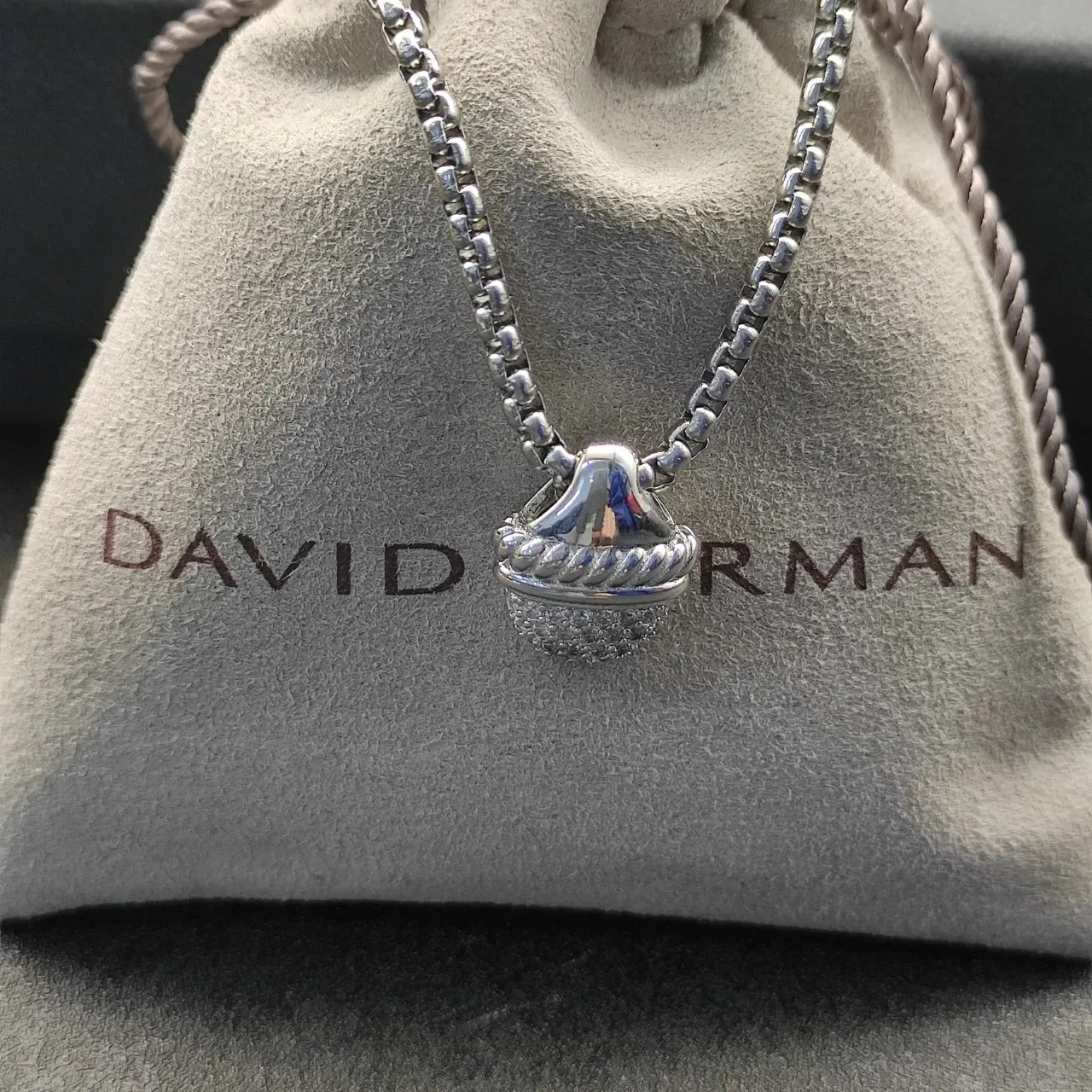 David Yurman Silver Gold Dual-Tone Metal Pavé-Set Charms Necklace 2