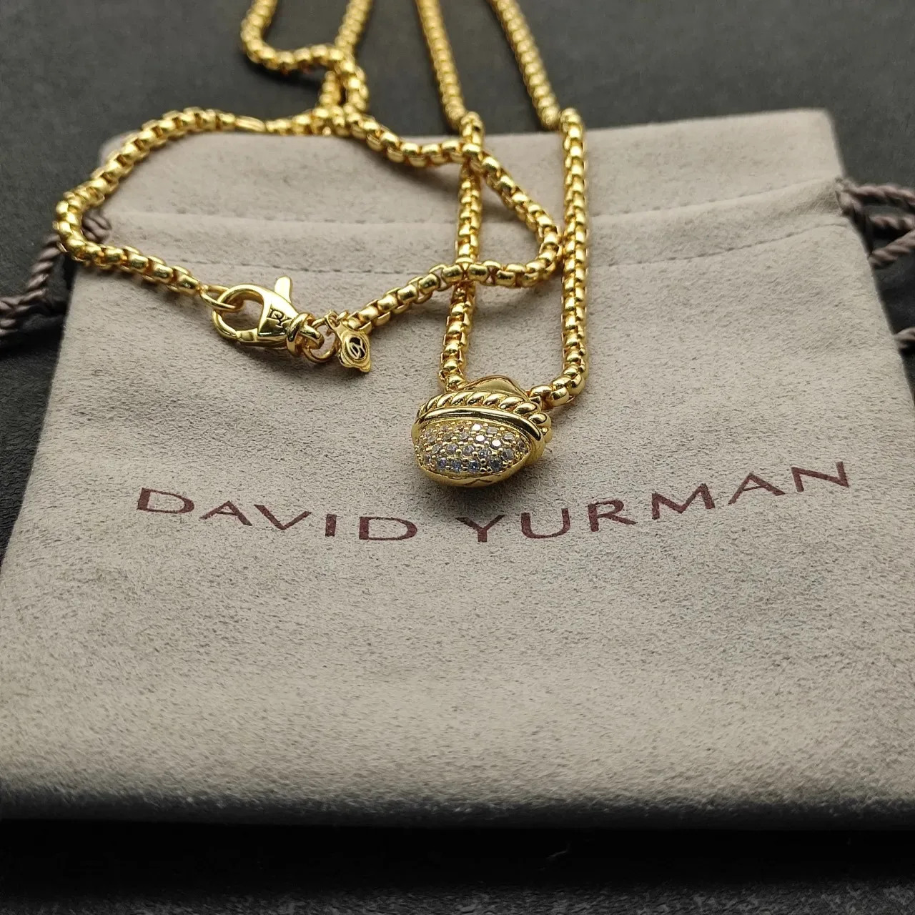 David Yurman Silver Gold Dual-Tone Metal Pavé-Set Charms Necklace 3