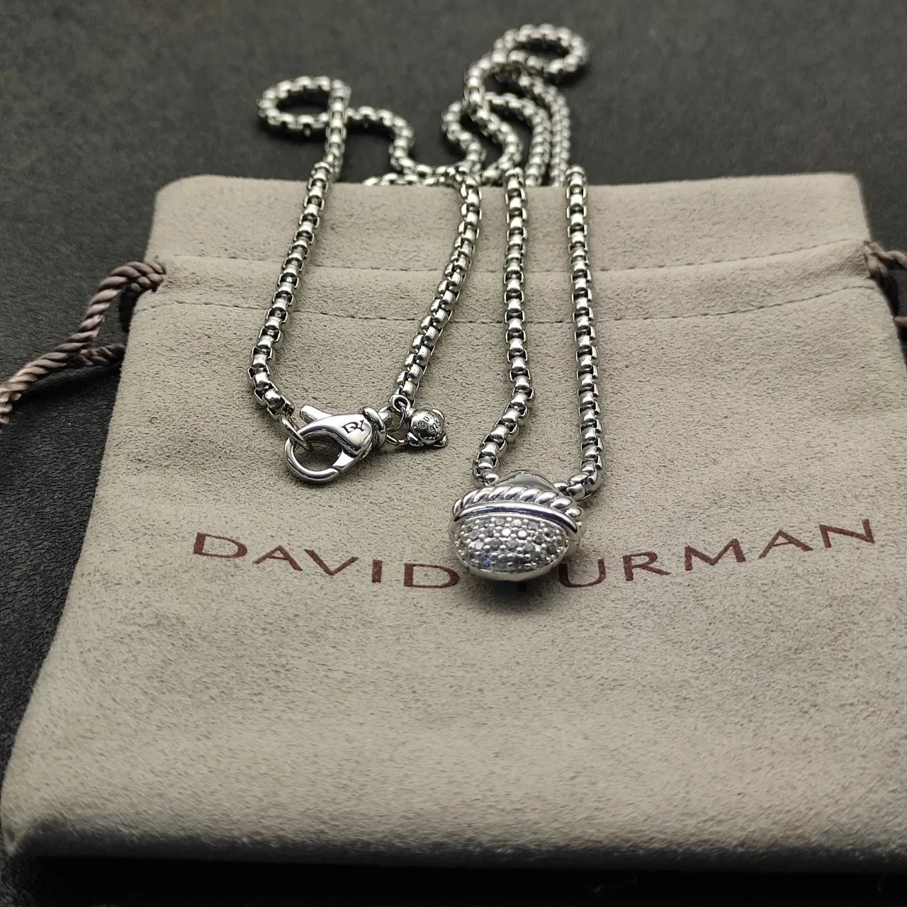 David Yurman Silver Gold Dual-Tone Metal Pavé-Set Charms Necklace 6