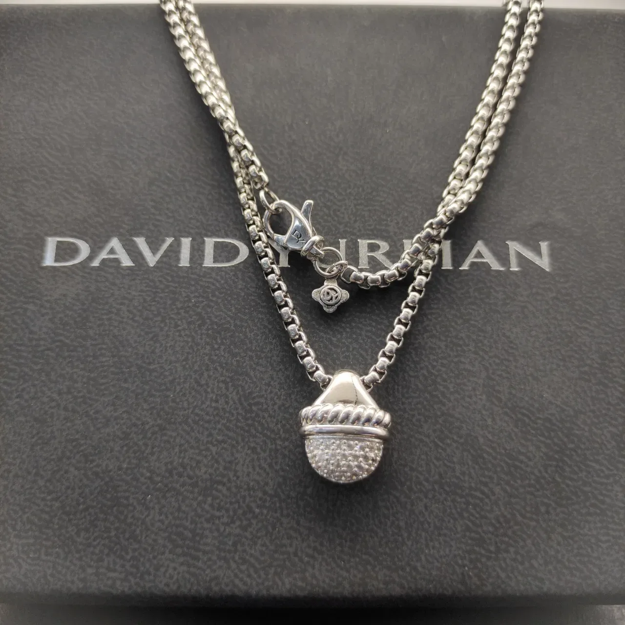 David Yurman Silver Gold Dual-Tone Metal Pavé-Set Charms Necklace 7
