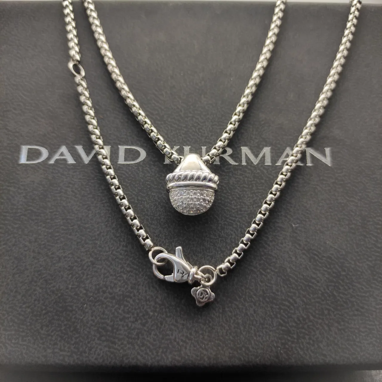David Yurman Silver Gold Dual-Tone Metal Pavé-Set Charms Necklace 8