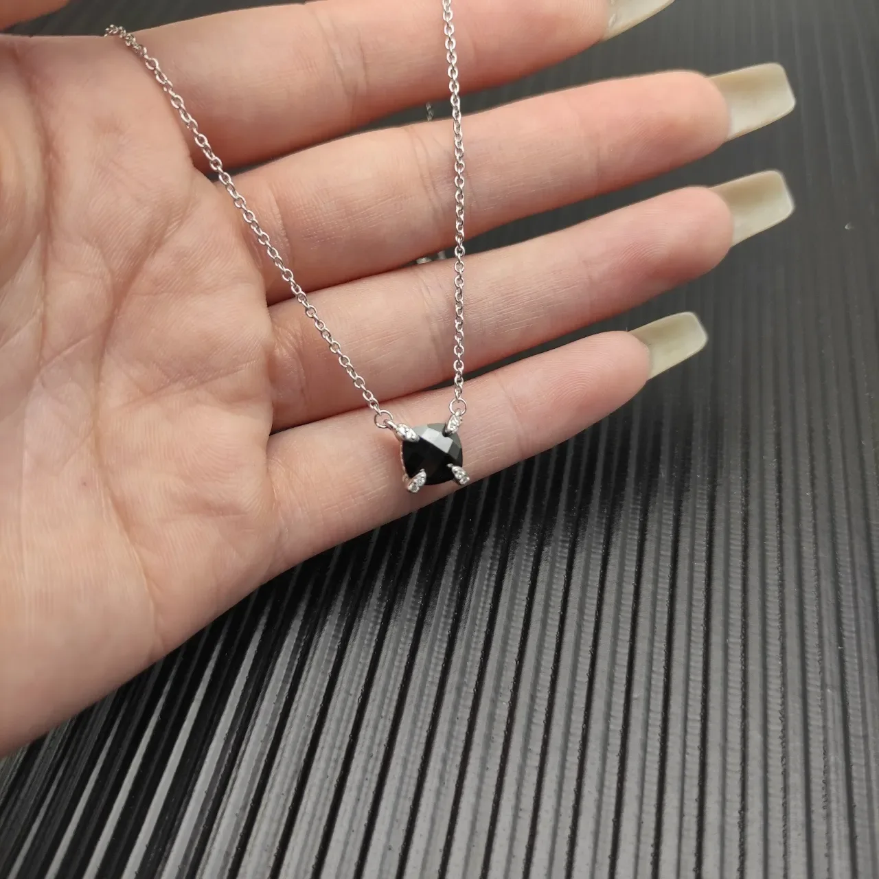 David Yurman Square Black Stone Pendant Necklace 4