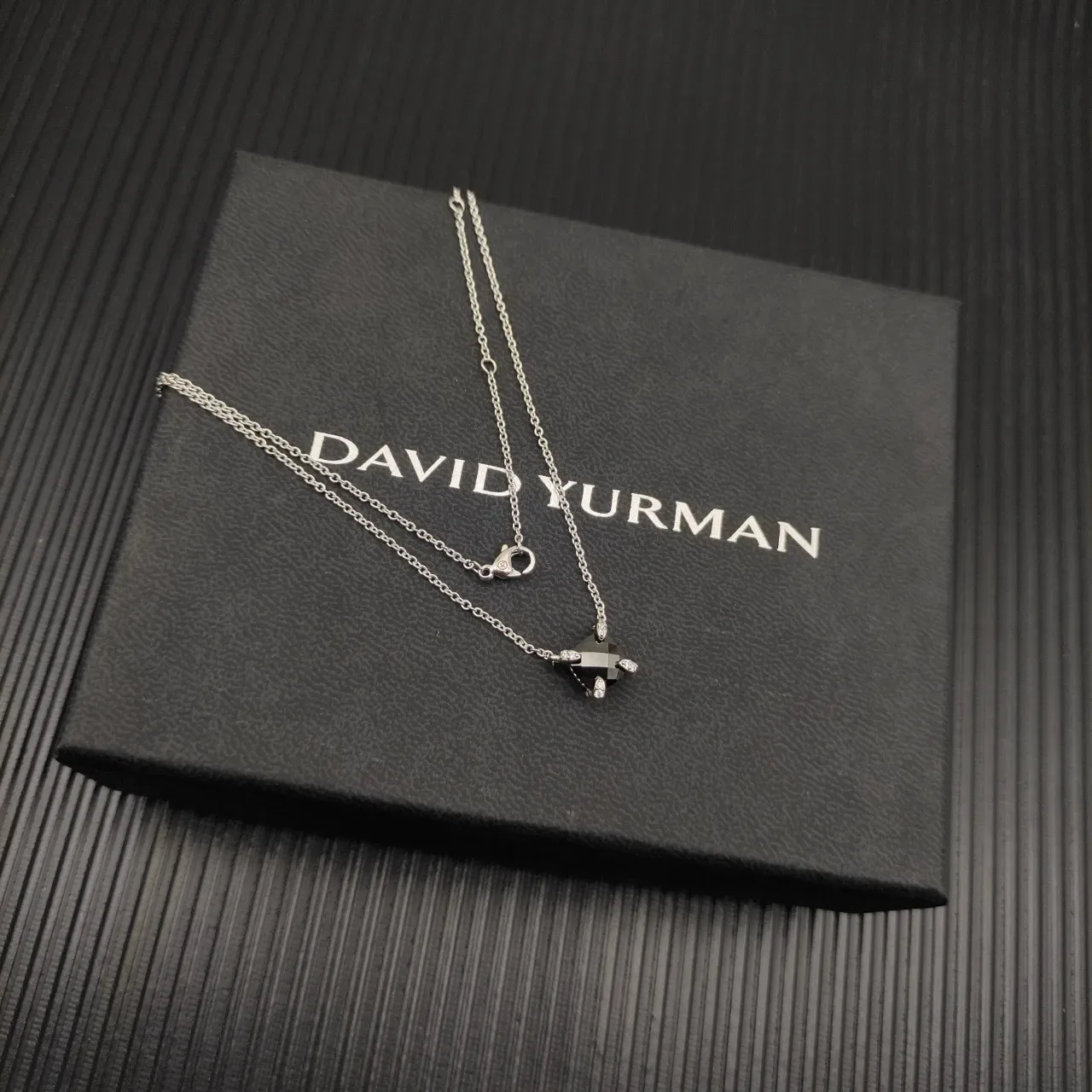 David Yurman Square Black Stone Pendant Necklace 7