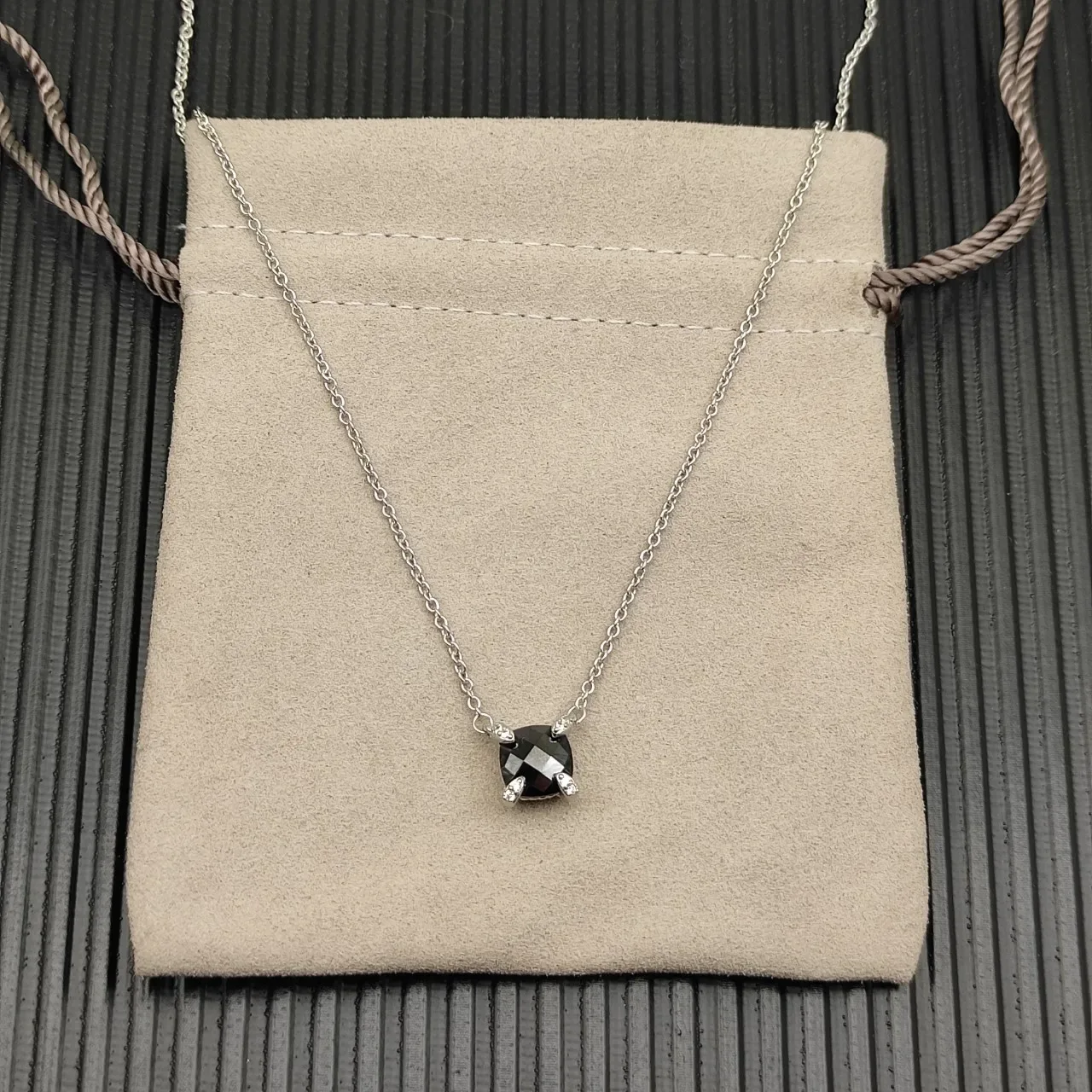 David Yurman Square Black Stone Pendant Necklace 9