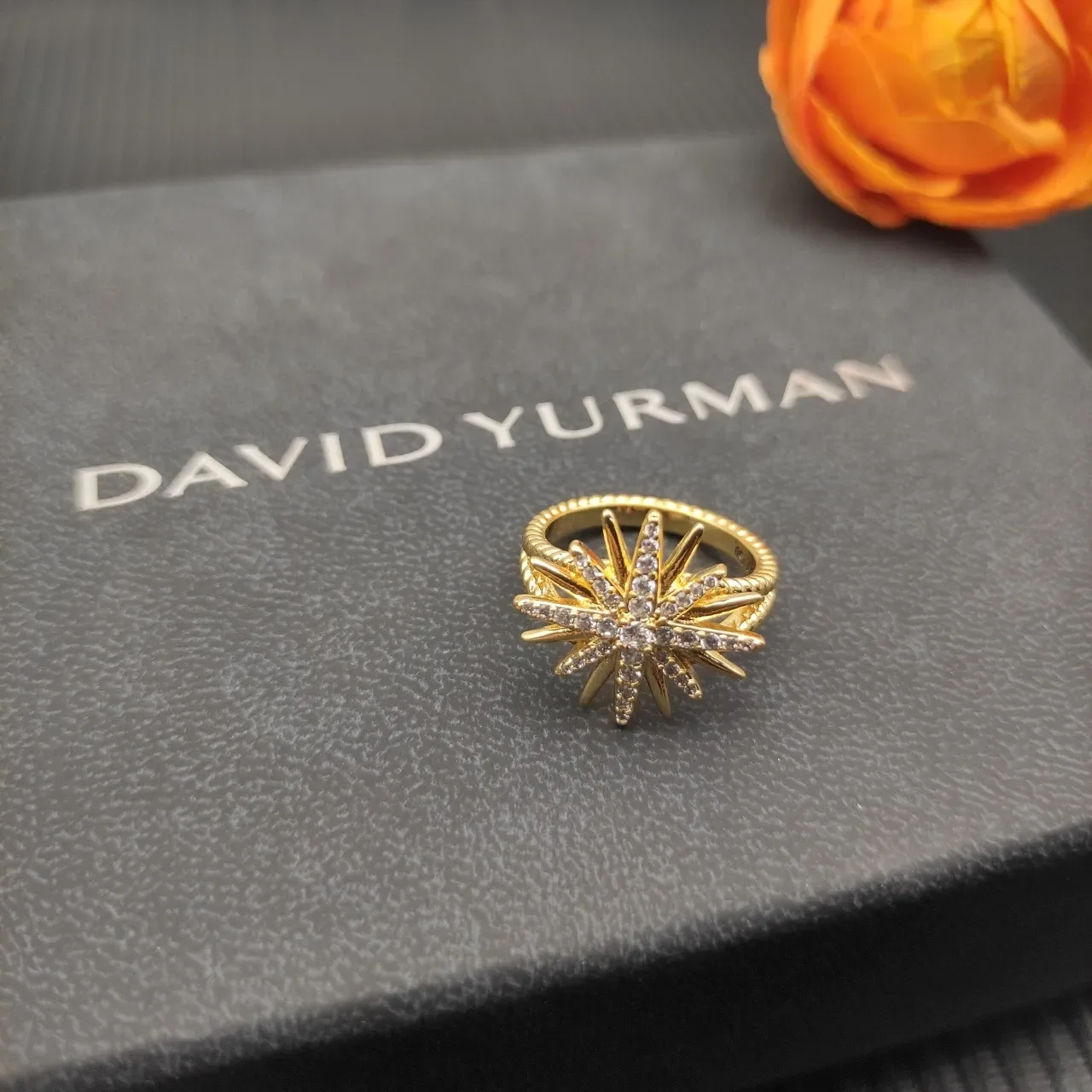 David Yurman Starburst Motif Pavé خاتم ذهب أصفر 6