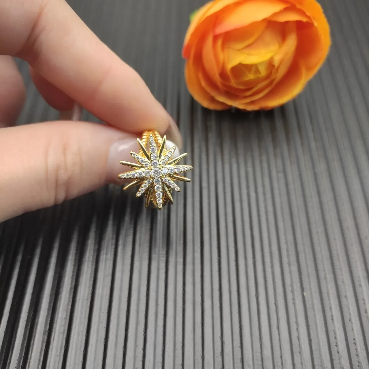 David Yurman Starburst Motif Pavé خاتم ذهب أصفر 7