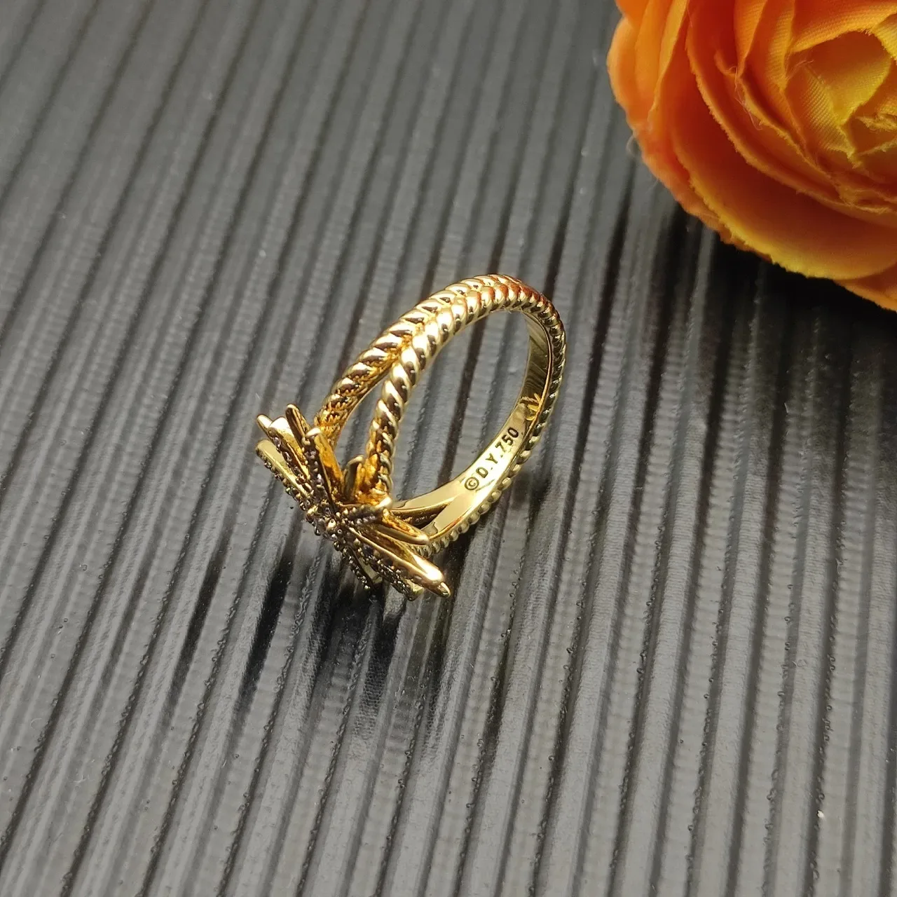 David Yurman Starburst Motif Pavé خاتم ذهب أصفر 8
