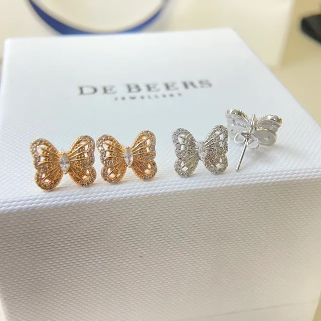 De Beers Gold Silver Butterfly Motif Pavé-Set Crystals Earrings 2