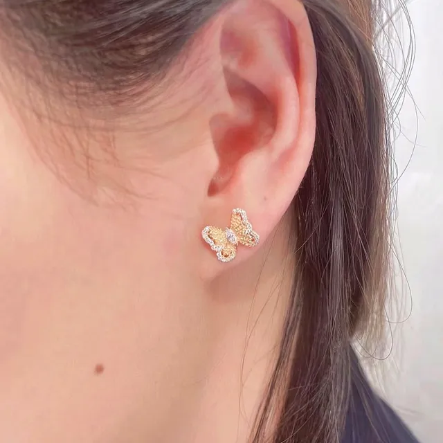 De Beers Gold Silver Butterfly Motif Pavé-Set Crystals Earrings 3