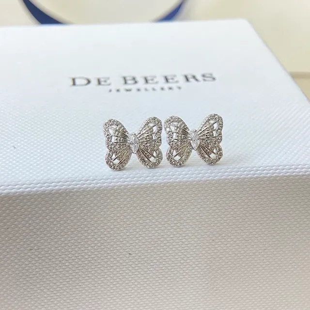 De Beers Gold Silver Butterfly Motif Pavé-Set Crystals Earrings 5