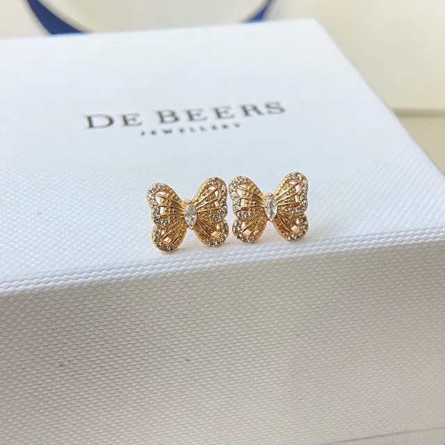 De Beers Gold Silver Butterfly Motif Pavé-Set Crystals Earrings 6