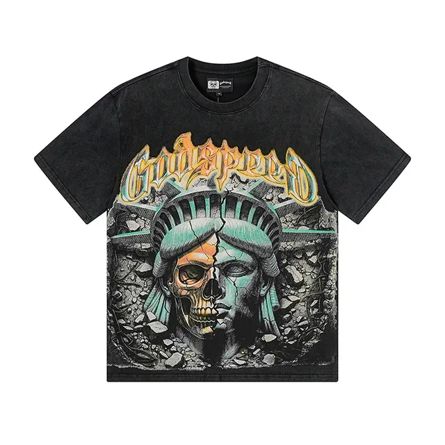 Distressed Black Graphic-Print Oversized Double-Sided T-Shirt 2
