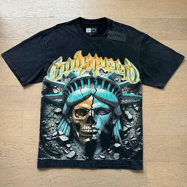 Distressed Black Graphic-Print Oversized Double-Sided T-Shirt 5