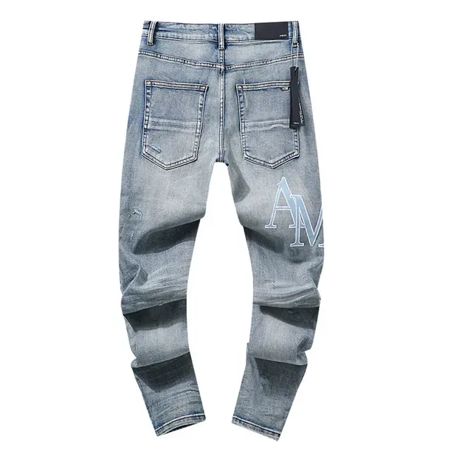 Distressed Graphic-Print Light-Wash Slim-Fit Jeans 3