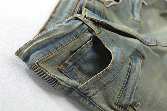 Distressed Moto-Style Ribbed Panel Jeans 2
