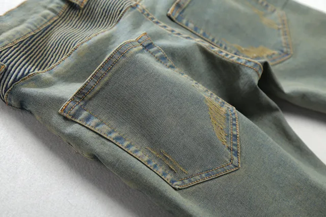 Distressed Moto-Style Ribbed Panel Jeans 5