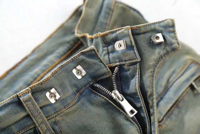 Distressed Moto-Style Ribbed Panel Jeans 8