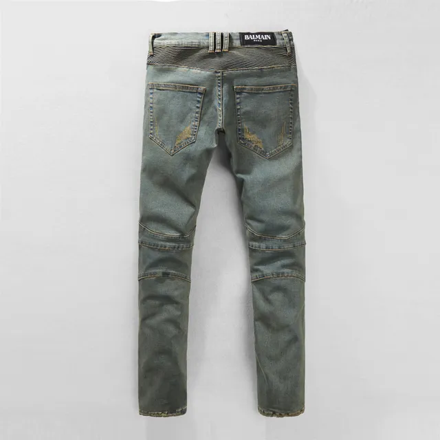 Distressed Moto-Style Ribbed Panel Jeans 13