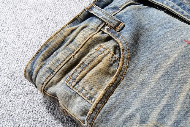 Distressed Paint-Splatter Slim-Fit Blue Jeans 9