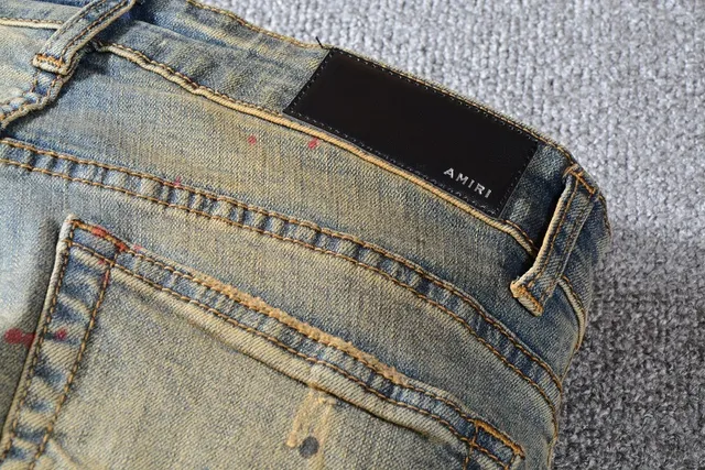 Distressed Paint-Splatter Slim-Fit Blue Jeans 14