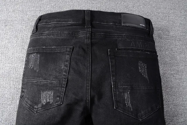 Distressed Patched Slim-Fit Black Jeans 5