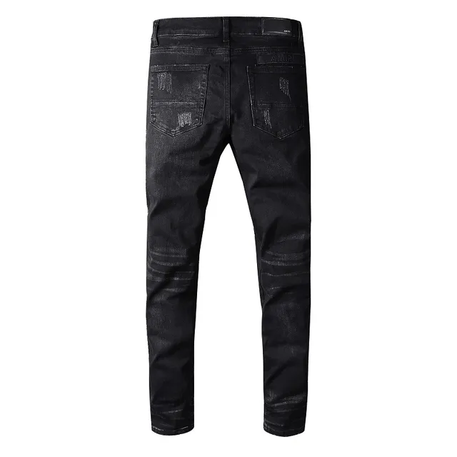 Distressed Patched Slim-Fit Black Jeans 6