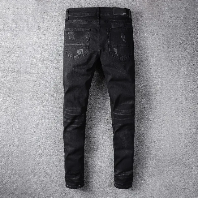 Distressed Patched Slim-Fit Black Jeans 7