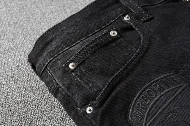 Distressed Patched Slim-Fit Black Jeans 9