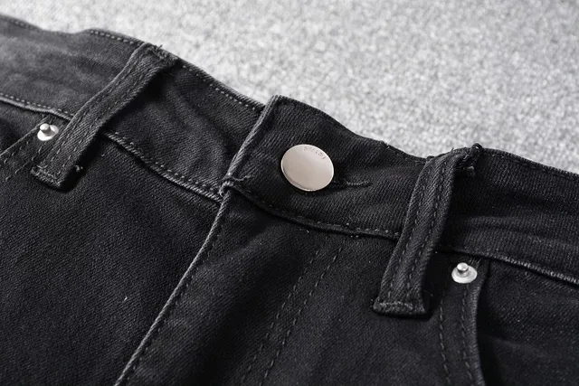 Distressed Patched Slim-Fit Black Jeans 12