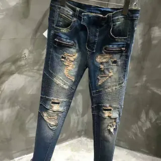 Distressed Zip-Pocket Moto Panel Jeans