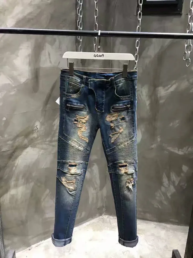 Distressed Zip-Pocket Moto Panel Jeans 2