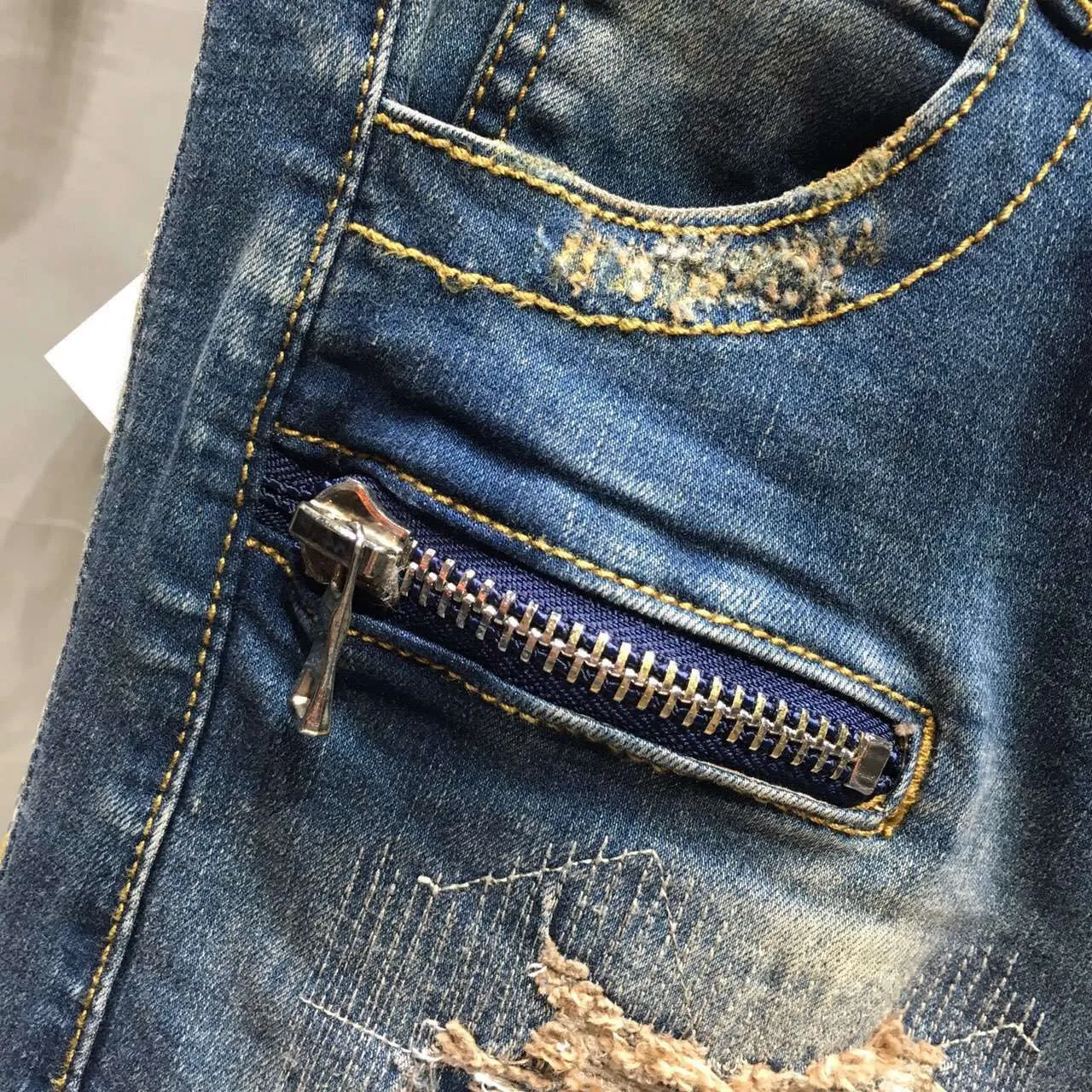 Distressed Zip-Pocket Moto Panel Jeans 4