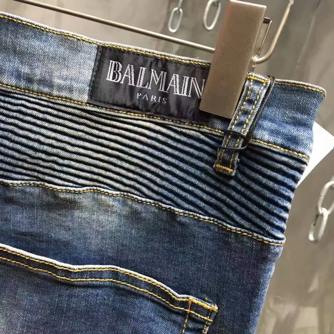 Distressed Zip-Pocket Moto Panel Jeans 7