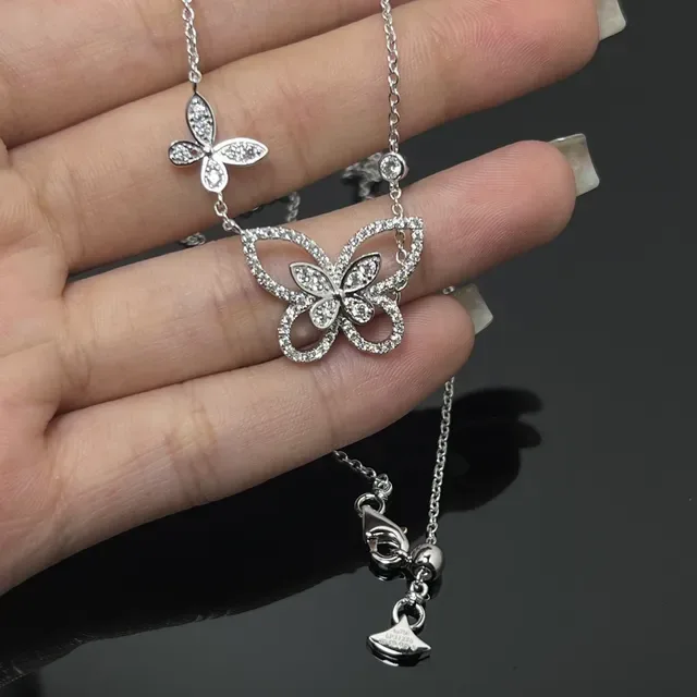 Double Butterfly Pavé Pendant Necklace 2