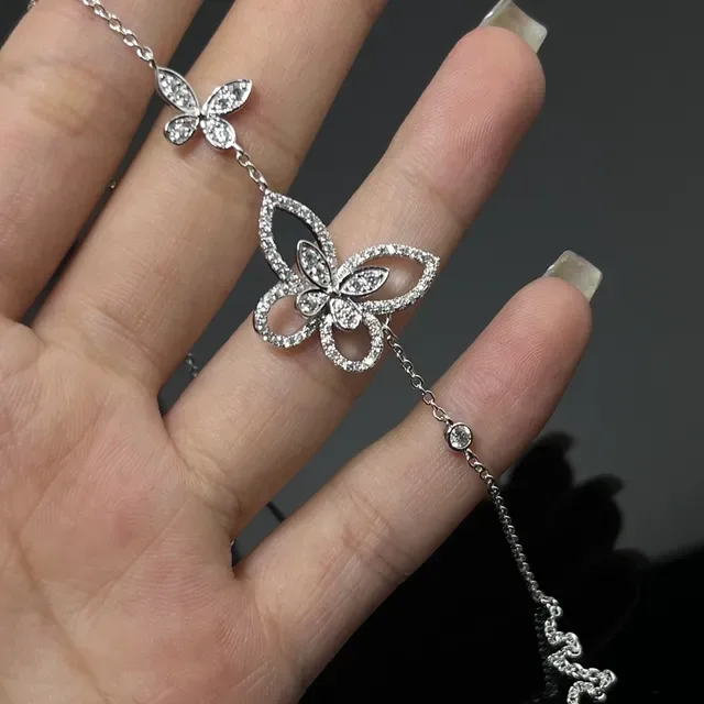 Double Butterfly Pavé Pendant Necklace 3
