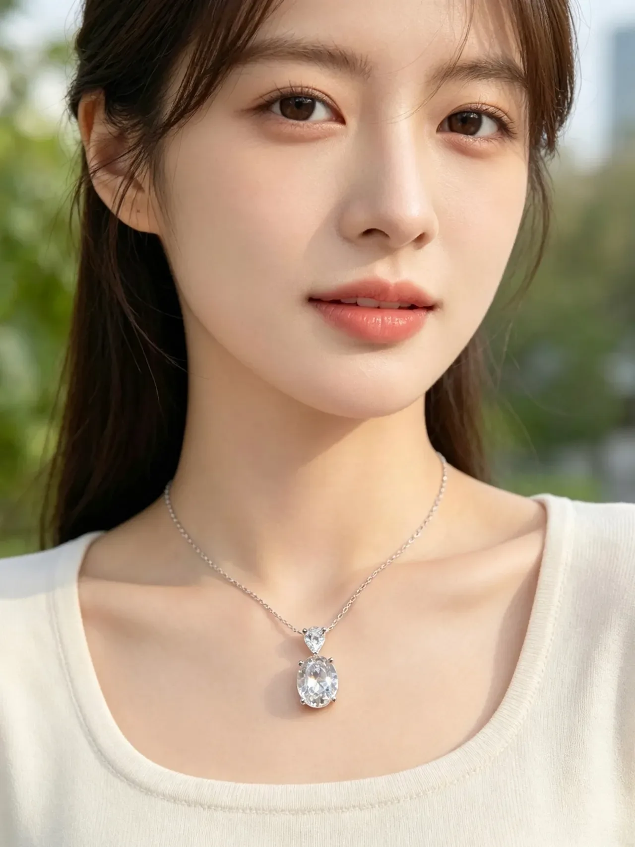 Double-Stone Oval and Pear-Cut Pendant Necklace 2