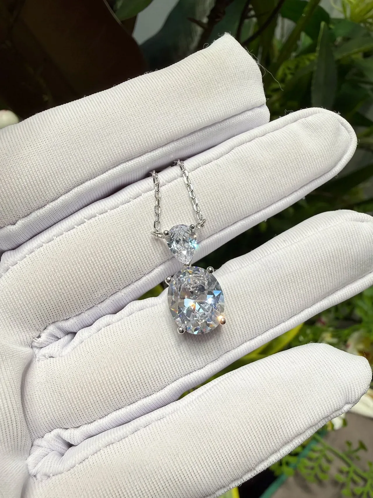 Double-Stone Oval and Pear-Cut Pendant Necklace 4