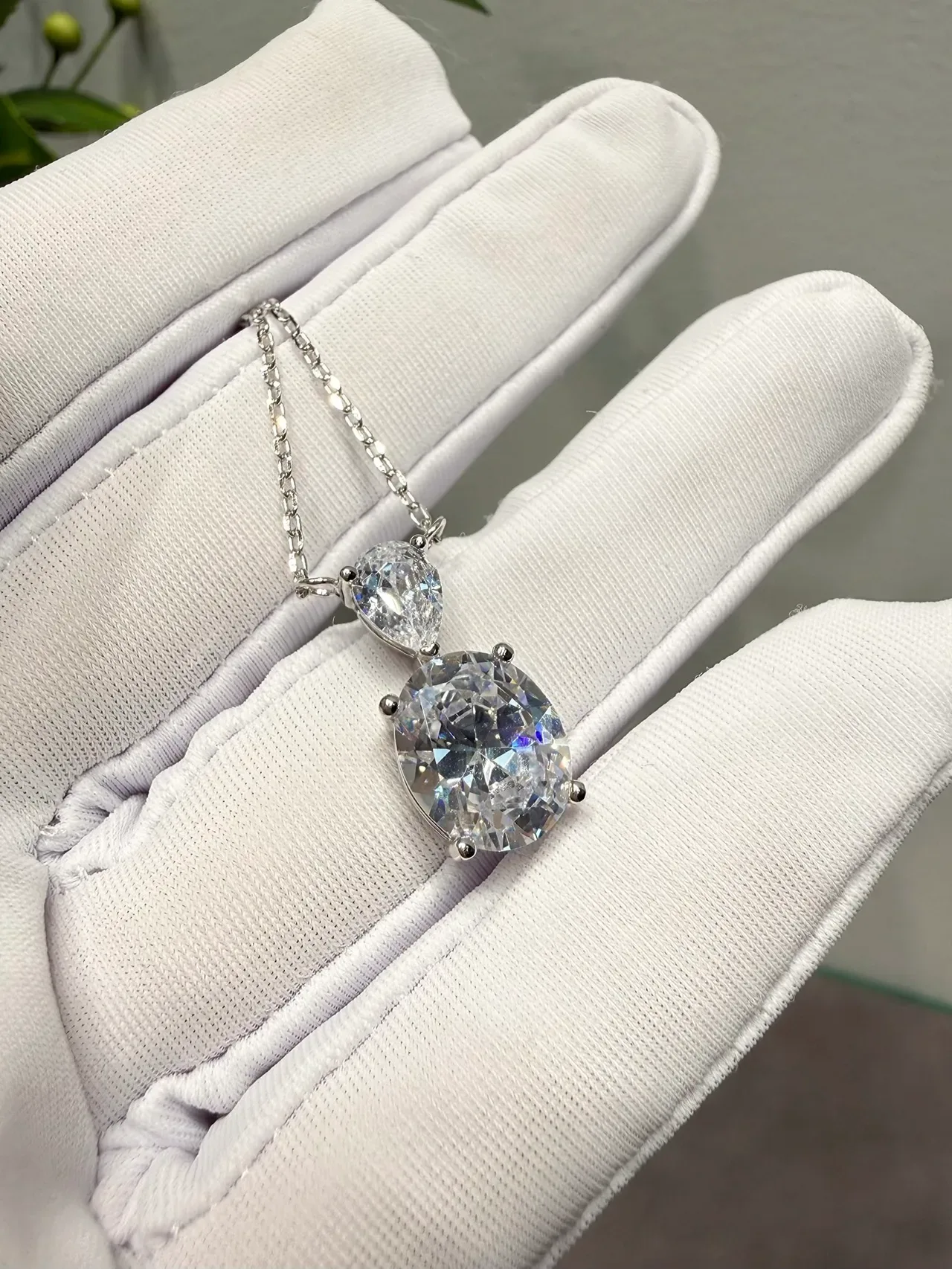 Double-Stone Oval and Pear-Cut Pendant Necklace 5