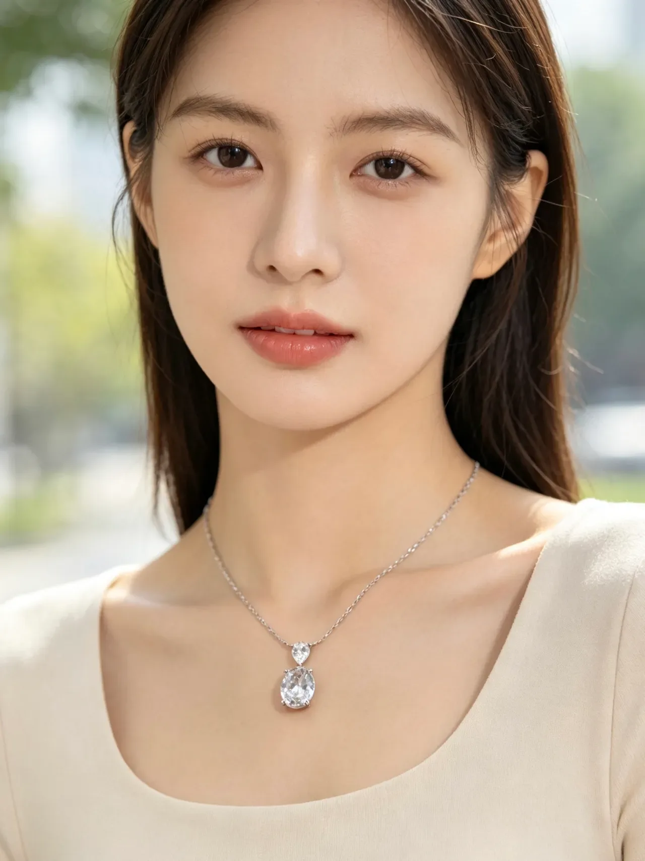 Double-Stone Oval and Pear-Cut Pendant Necklace 9