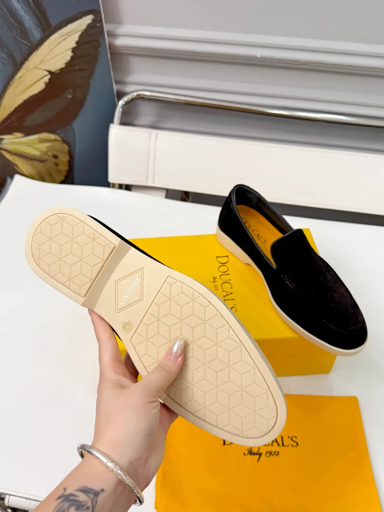 DOUCAL'S Black Beige Suede Upper Contrast Sole Loafer 2