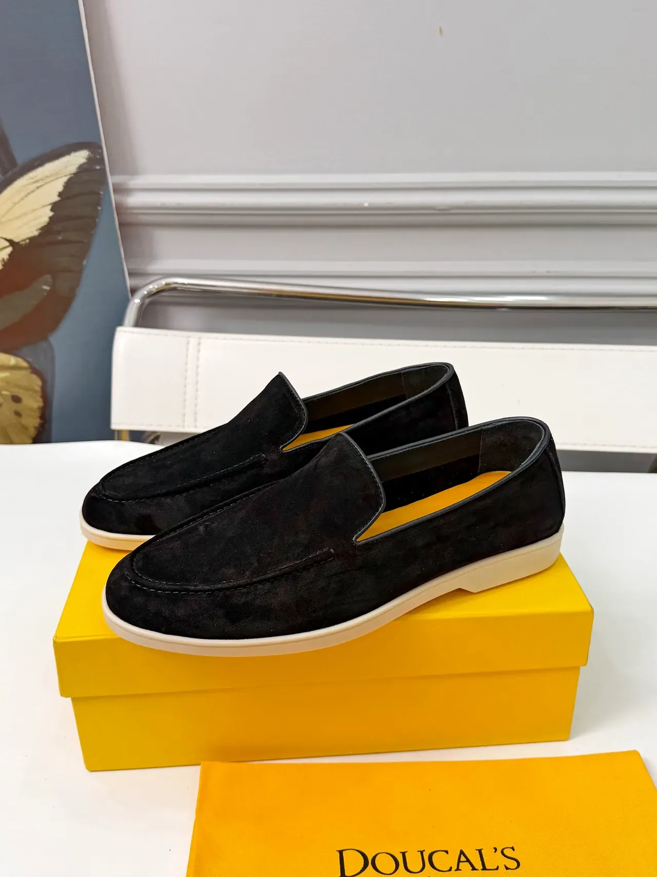 DOUCAL'S Black Beige Suede Upper Contrast Sole Loafer 4