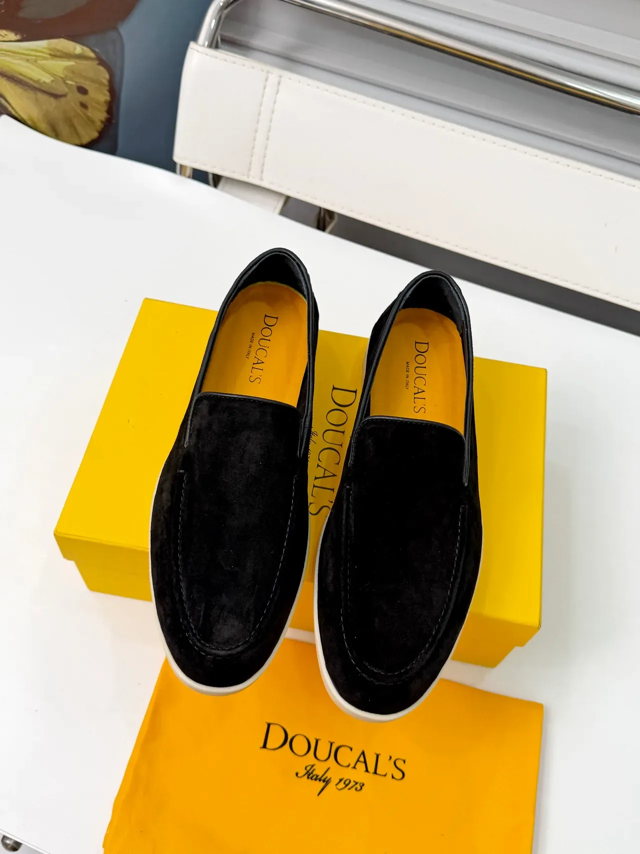 DOUCAL'S Black Beige Suede Upper Contrast Sole Loafer 5