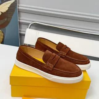 DOUCAL'S Brown White Suede Upper Penny Strap Loafer