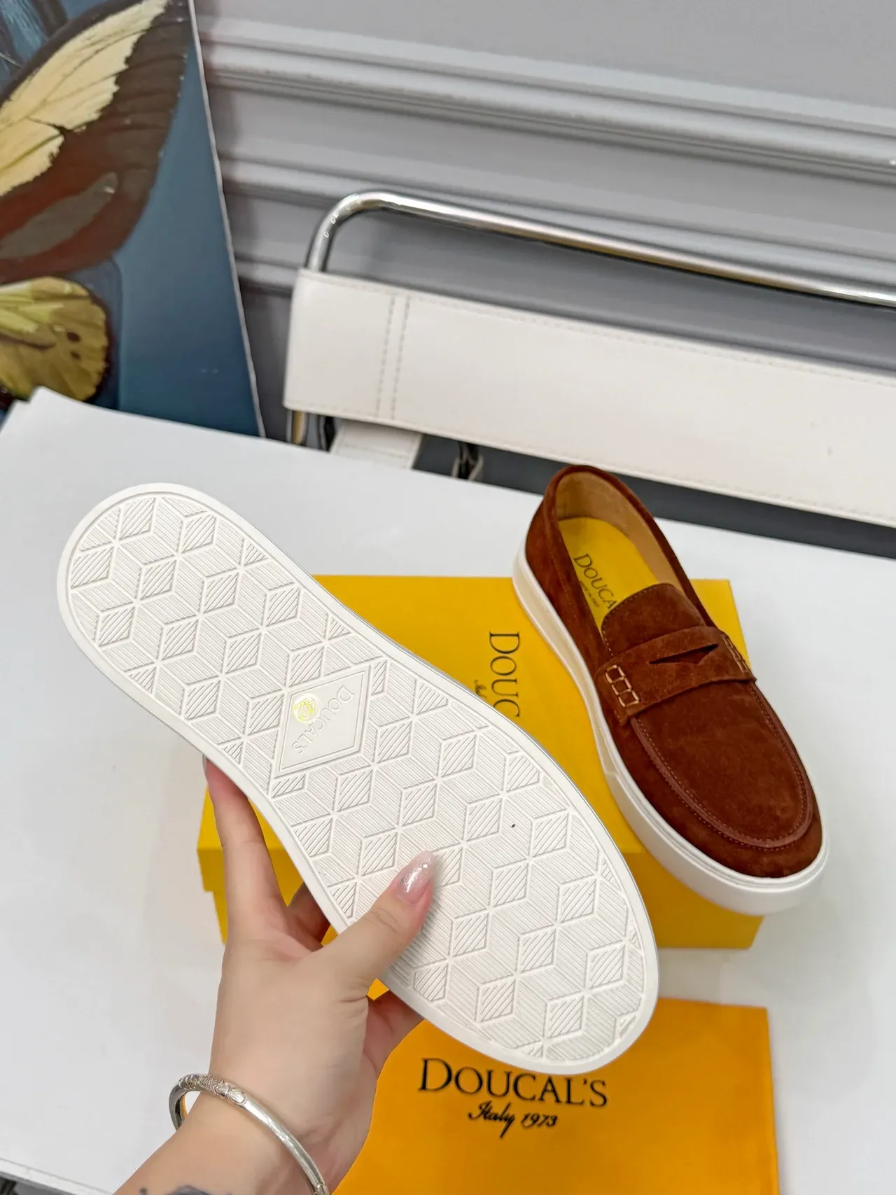 DOUCAL'S Brown White Suede Upper Penny Strap Loafer 2